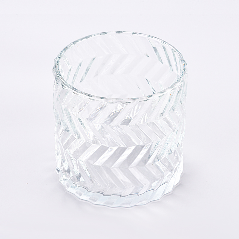 Wholesale custom 1907ml embossed transparent glass candle holder