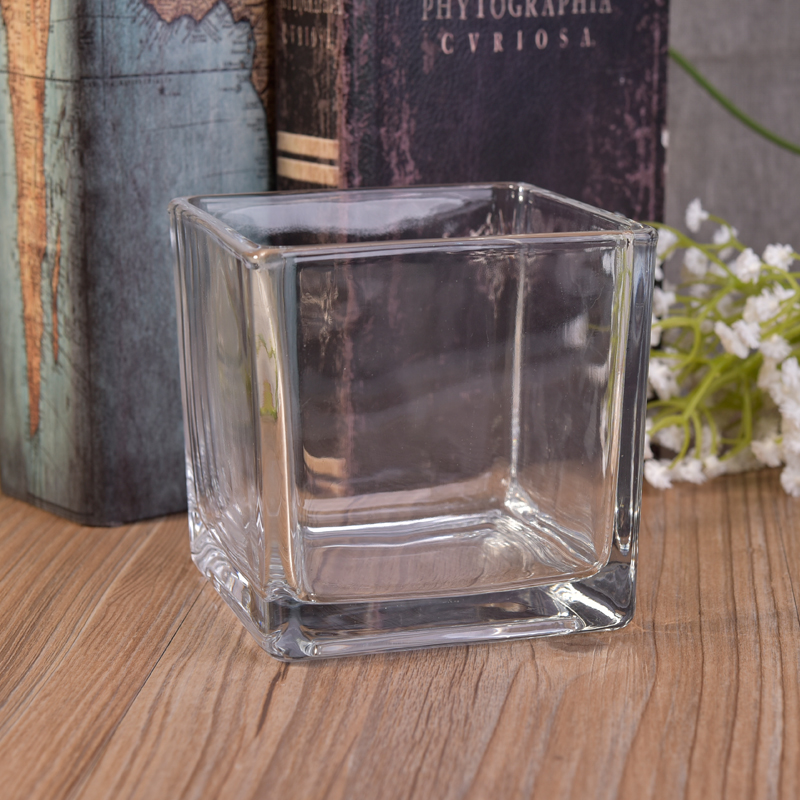 Wholesale square clear glass candle holders