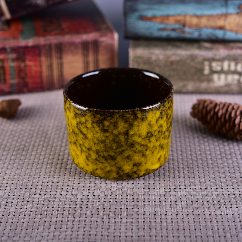 Yellow transmutation glaze ceramic candle holder