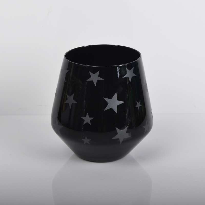 black glass candle holders