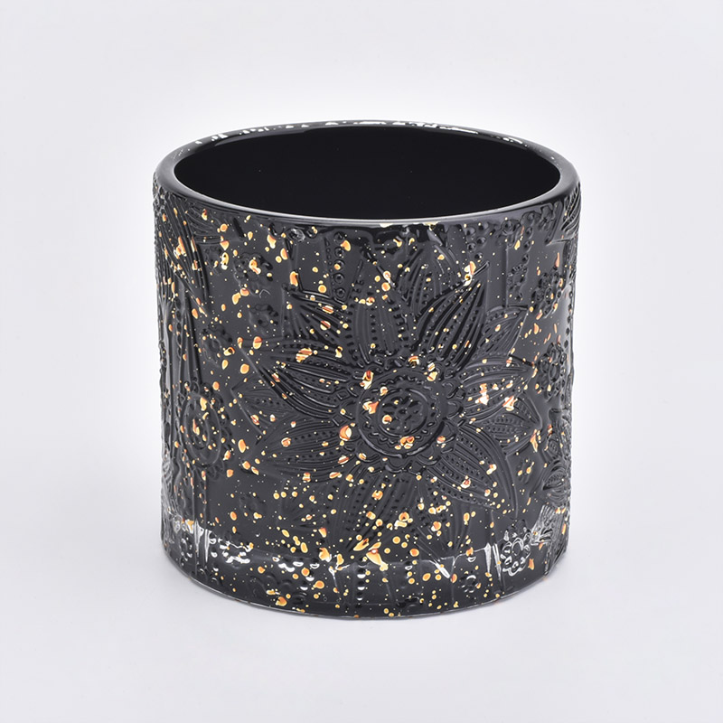 black sparkle glass candle jar