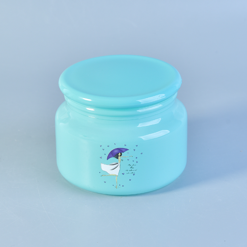 blue candle jar with lid
