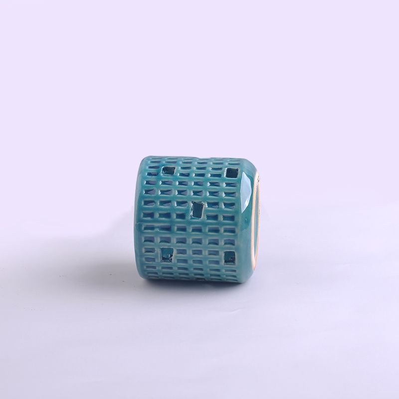 blue gridding ceramic candle holder