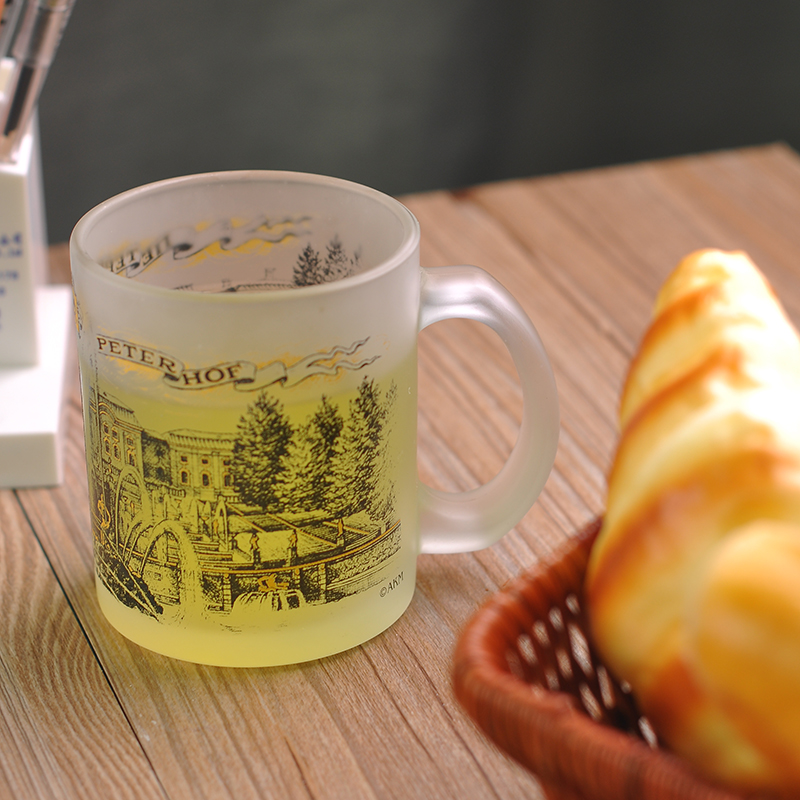 latte tazza di vetro con foto