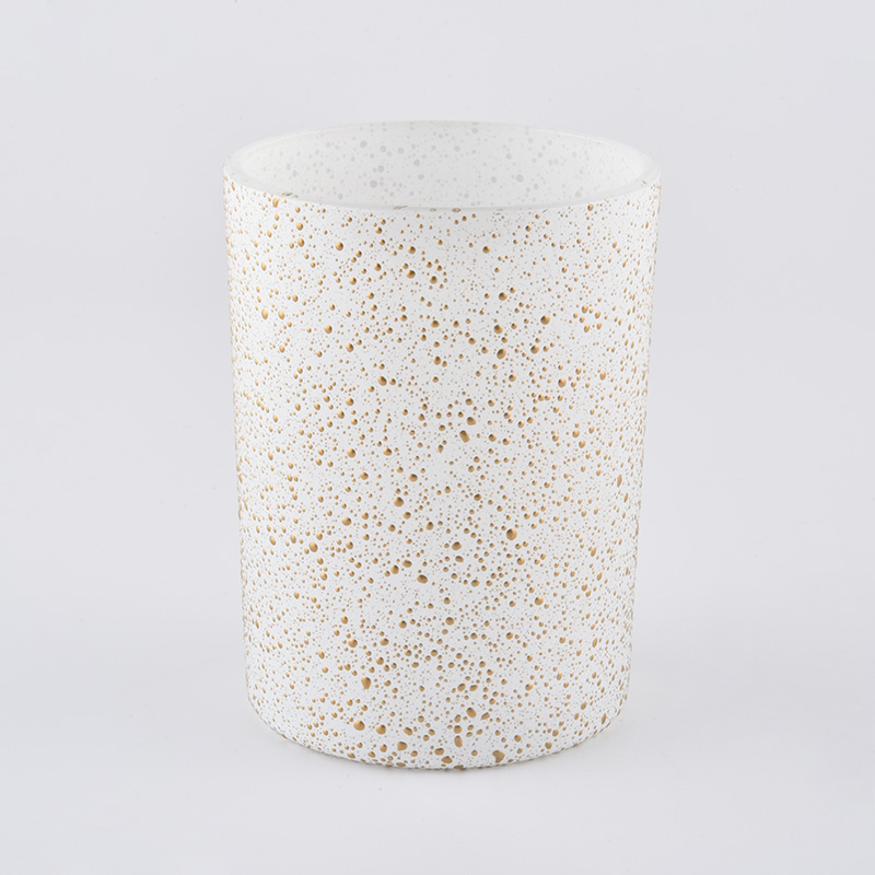 الجرار شمعة الزجاج الأبيض المصقول مع اللوحة الذهبية