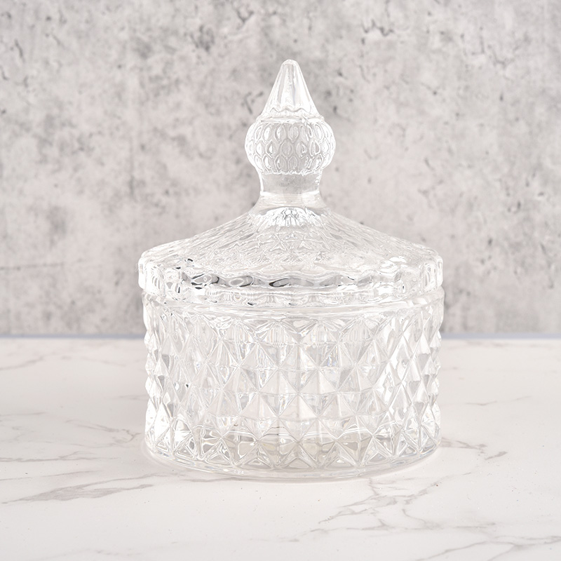 luxury clear  geo cut glass candle jar with lid