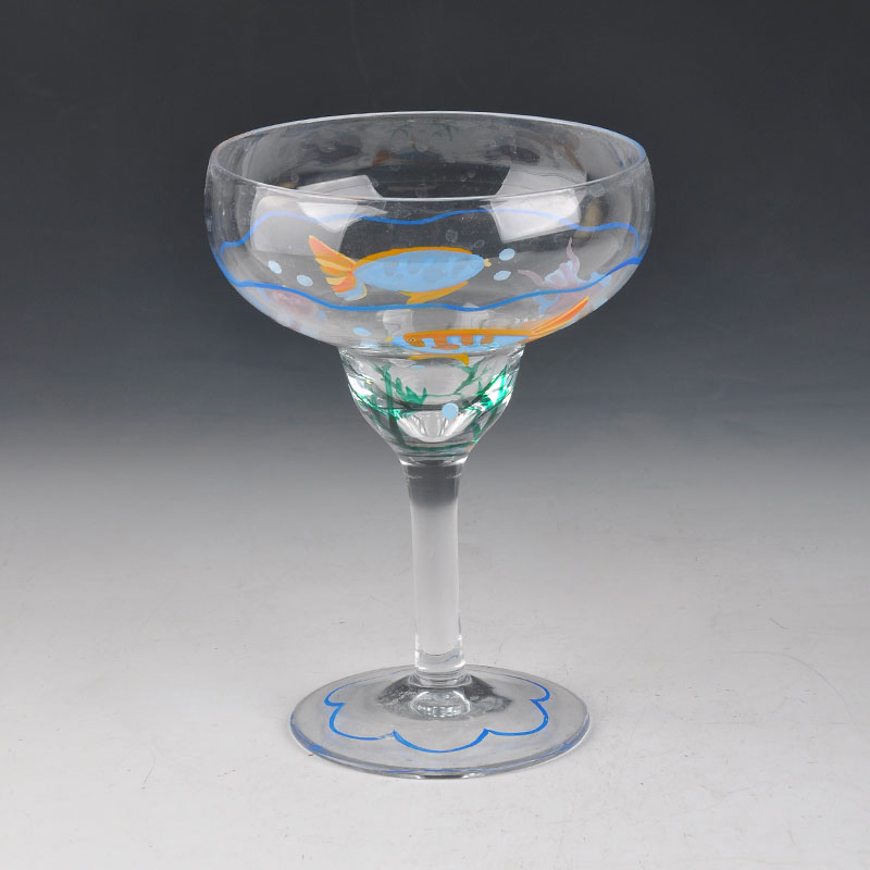 Margarita Glas mit Fischen bemalt