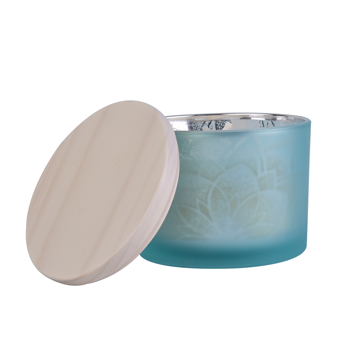 матовый синий декоративный стеклянный контейнер для свечей с деревянной крышкой