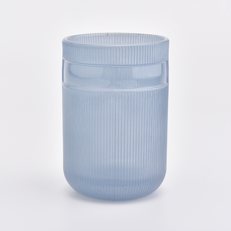 recipiente de vela de vidro azul mate com tampa