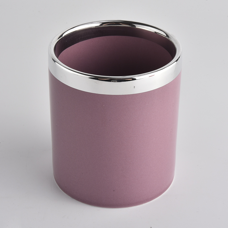 portacandele in ceramica rosa con bordo in argento