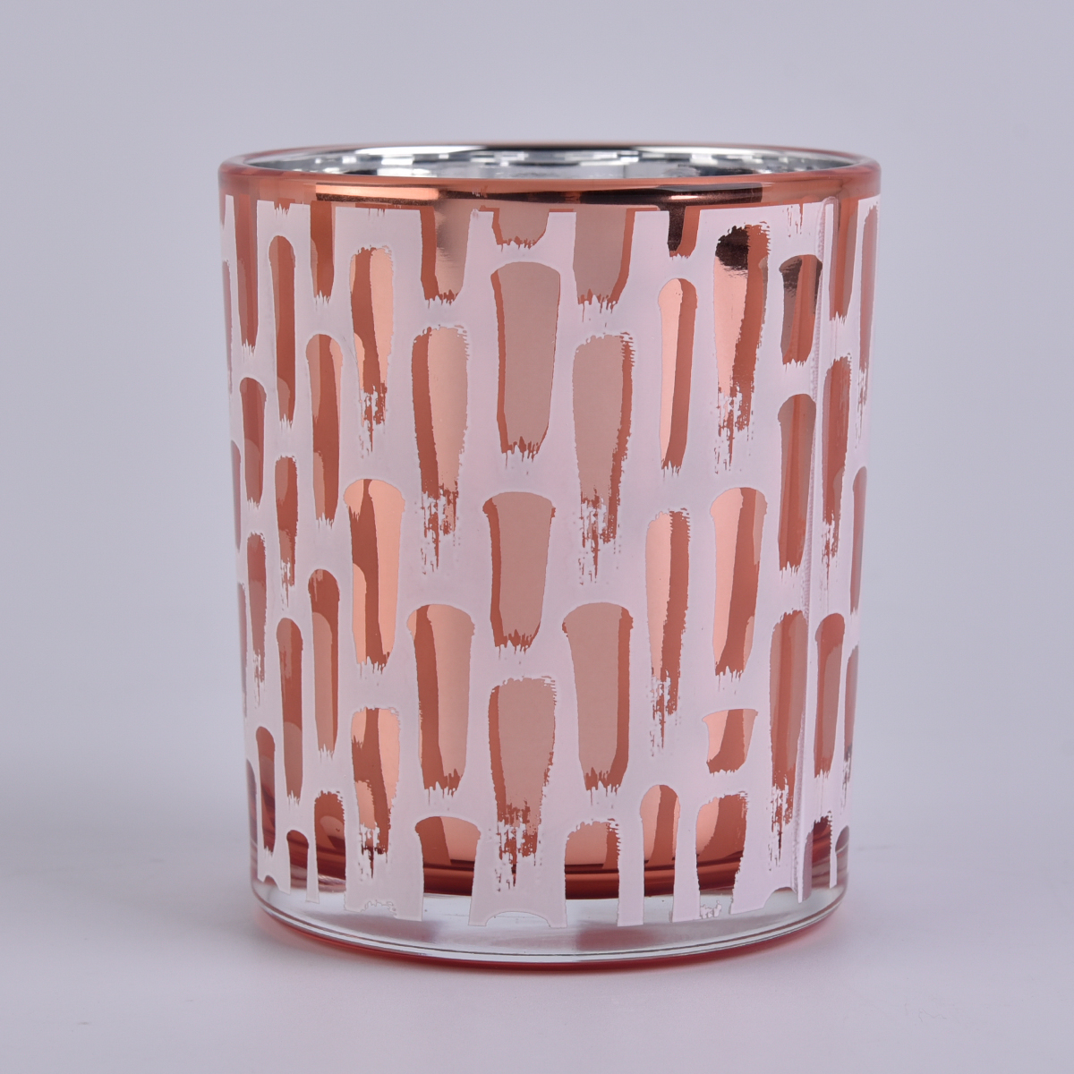 ユニークな表面仕上げのローズゴールドのシリンダーガラスキャンドルジャー