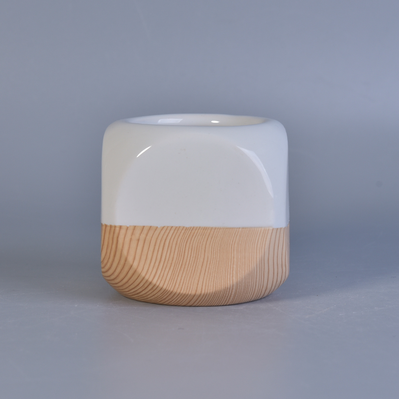 round ceramic candle jar with square body