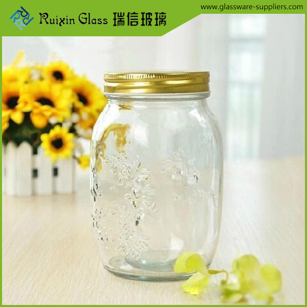 Embossed Glass Jam Jars