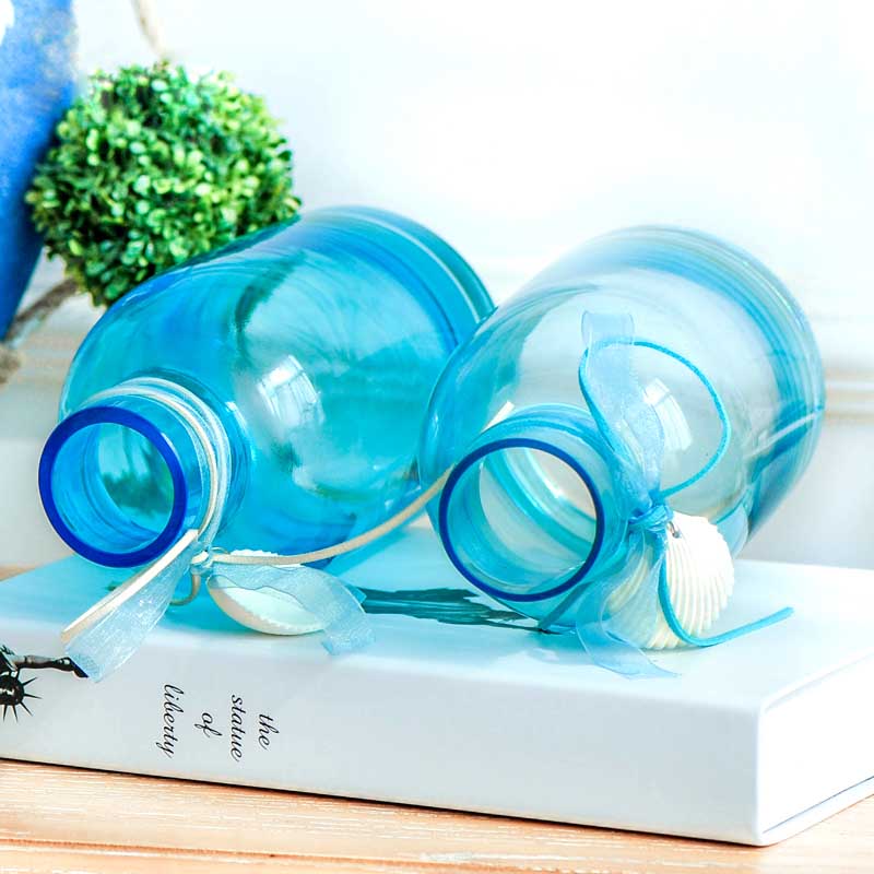 blue glass vases
