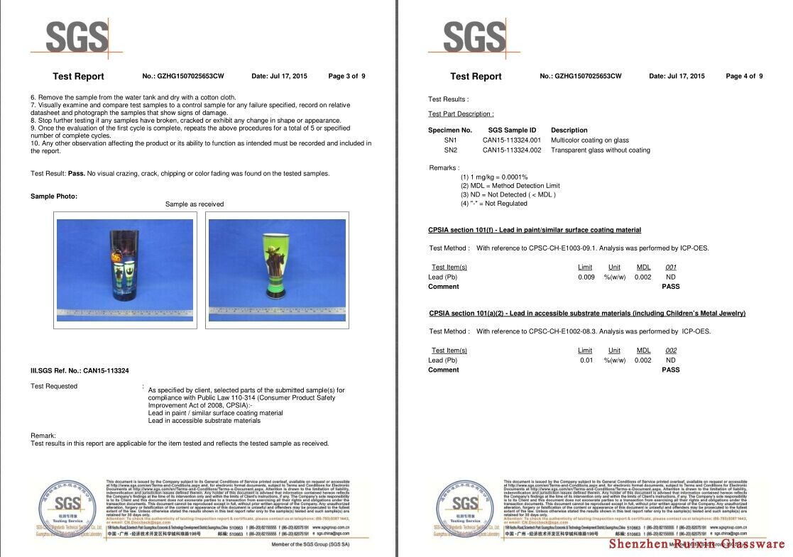 certificates, china glassware,glassware manfuacturer