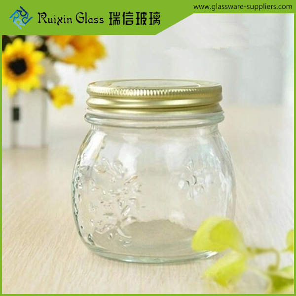 Embossed Glass Jam Jars