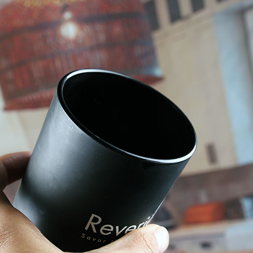 black glass candle holder