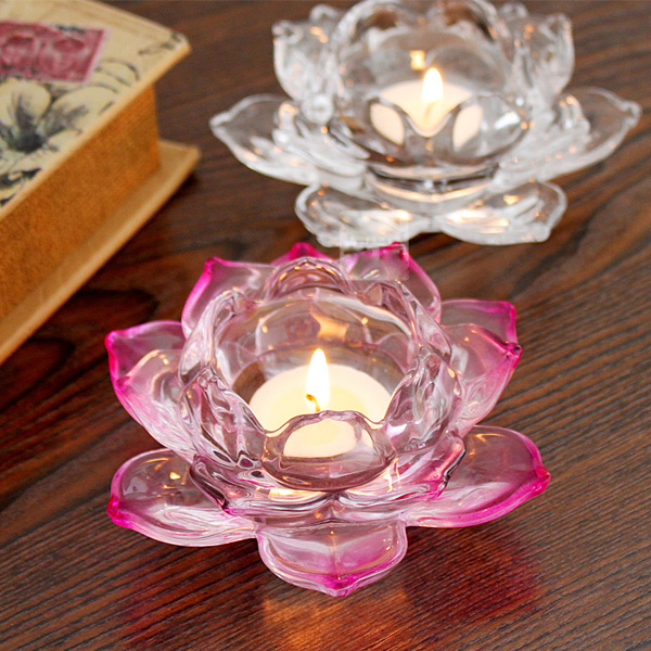 Transparent crystal lotus candle holder