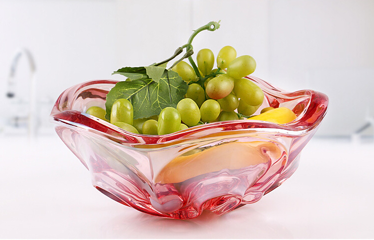 Red Glass Fruit Plate Set