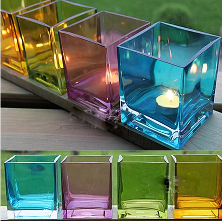 Colored glass candle holders