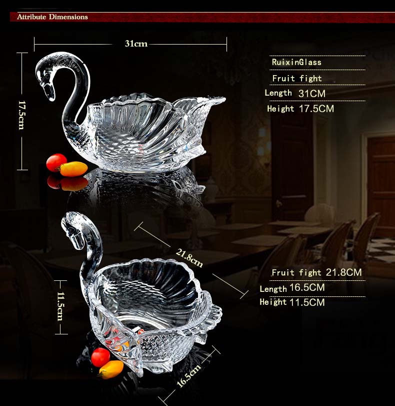  Swan crystal glass fruit bucket beautiful glass fruit containers wholesale