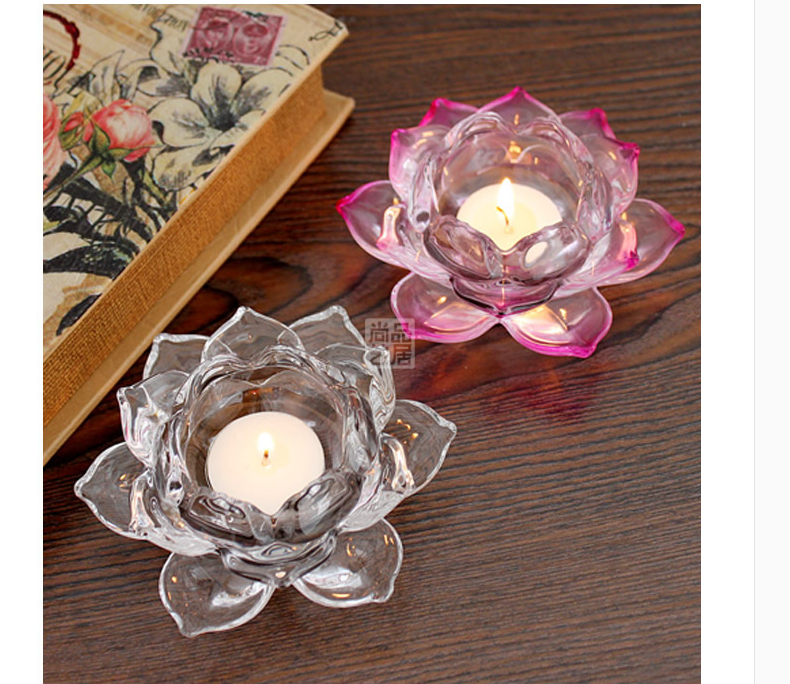 Transparent crystal lotus candle holder