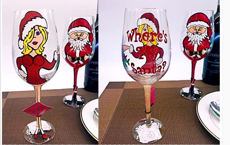 hand painted christmas wine glasses