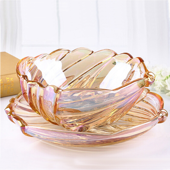 Red Glass Fruit Plate Set