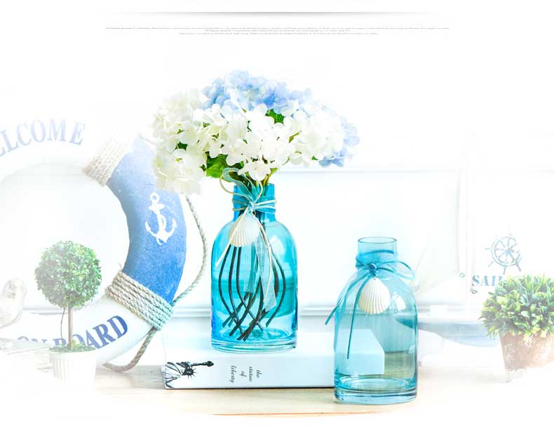 blue glass vases