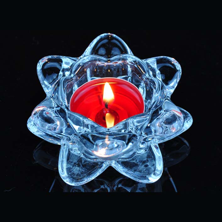 Blue lotus glass candle holder