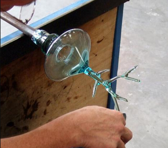 Mouth blown wine glass
