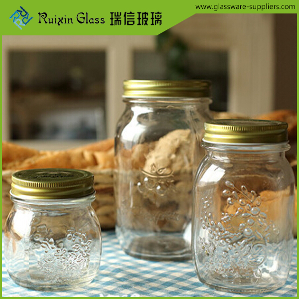 Embossed Glass Jam Jars