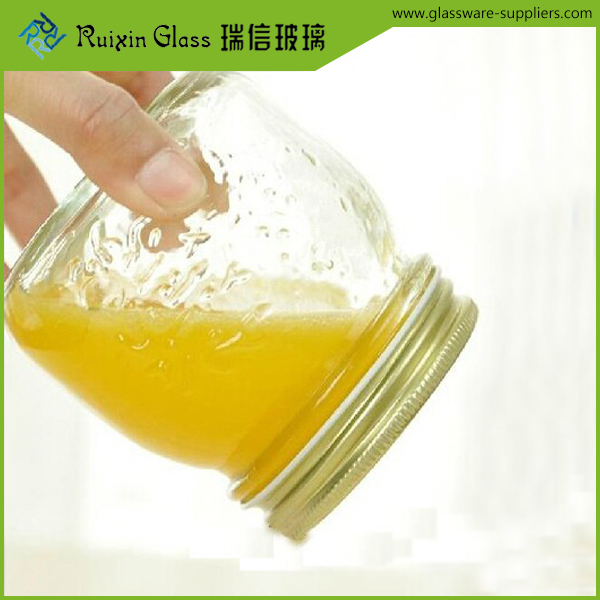 Embossed Glass Jam Jars