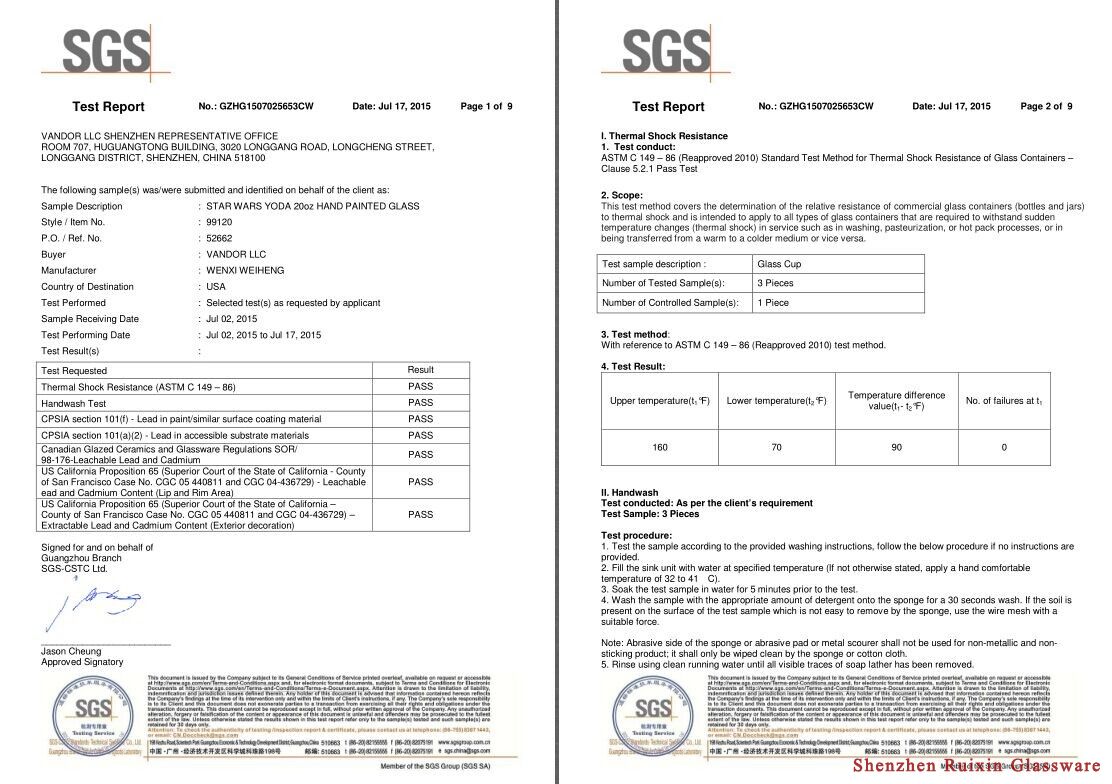 certificates, china glassware,glassware manfuacturer