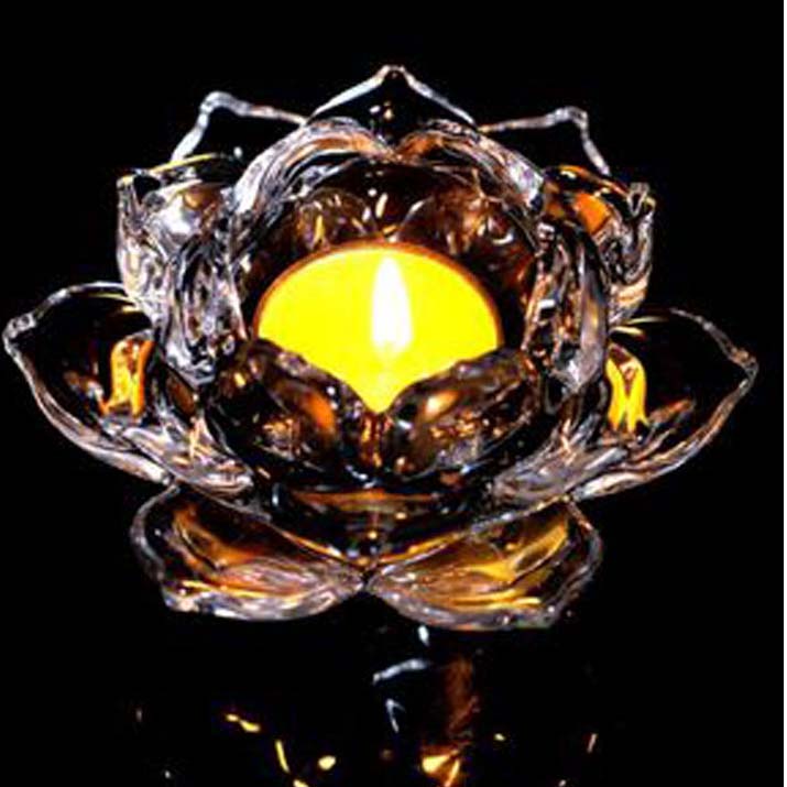 Blue lotus glass candle holder