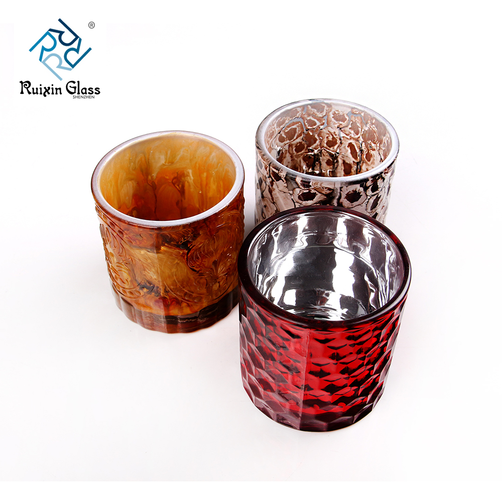Red Cylinder 10OZ Diamond Pattern Candlestick Holder Supplier