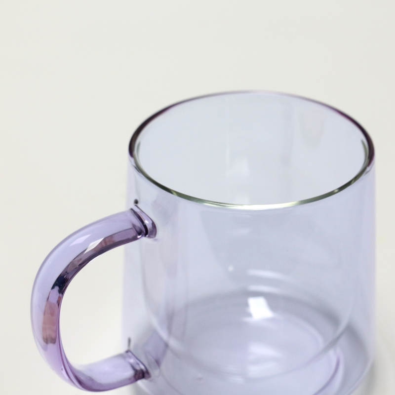 12oz Double Wall Glass Cup Coffee Heat Resistant High Borosilicate 360ml Purple Colored Double Wall Glass Mug