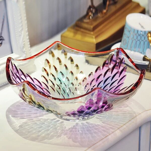 China exporter electroplating glass plate,colored fruit plate wholesale