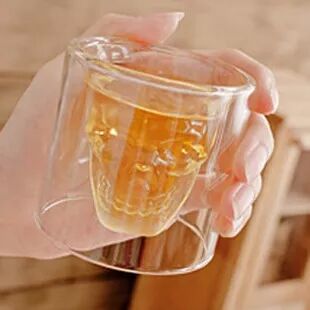 Creative skull glass cup,double walled glass double walled beer glasses supplier
