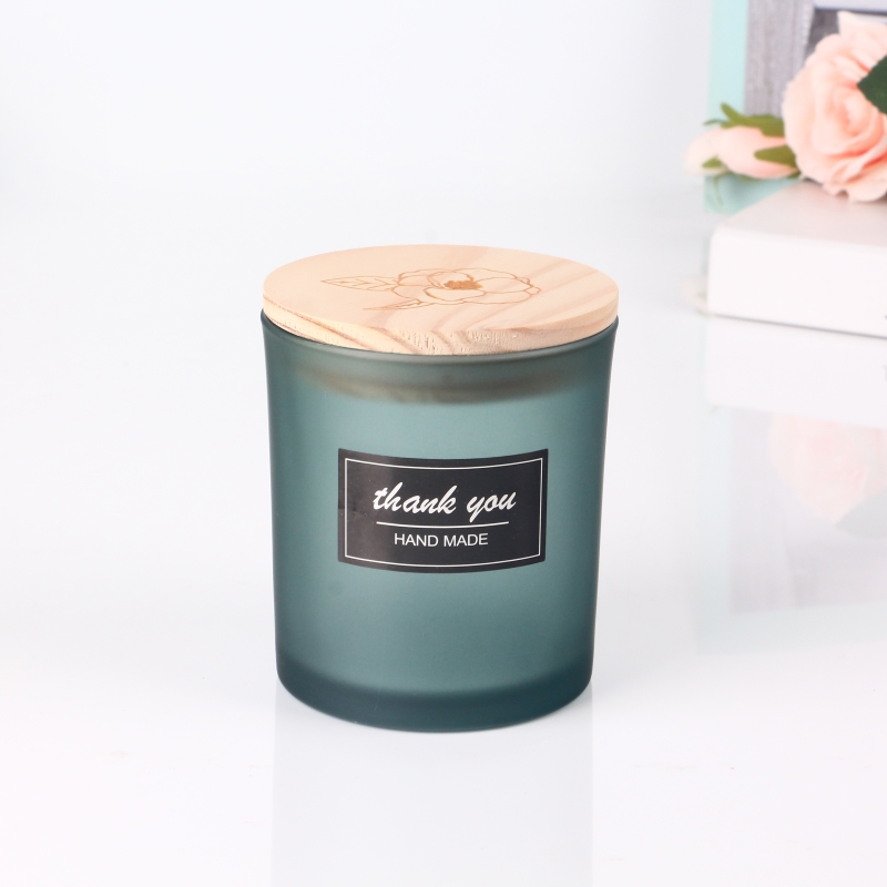 Decorative Frosted Candle Jars Glass 8oz Candle Jars With Lids Woods