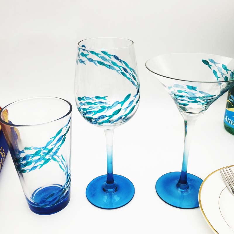 Diy aangepaste wijnglazen en unieke glazen schilderij ontwerpen leverancier blauw glas wijn te koop