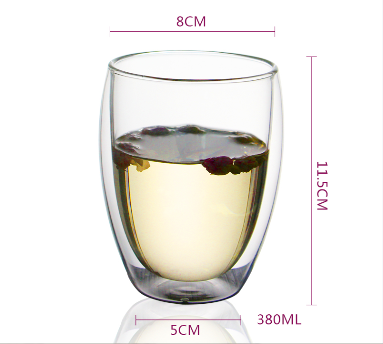 Double Wall Cups Glass 12oz Insulated Thermal Glasses For Tea, Coffee, Latte, Cappucino, Cafe, Milk