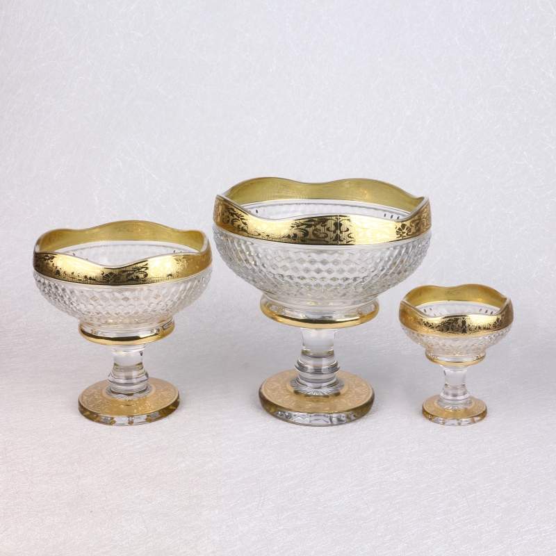Factory Stock Delivery Popular Golden Plating Bohemia Glass Series Glass Fruit And Candy Bowl Set