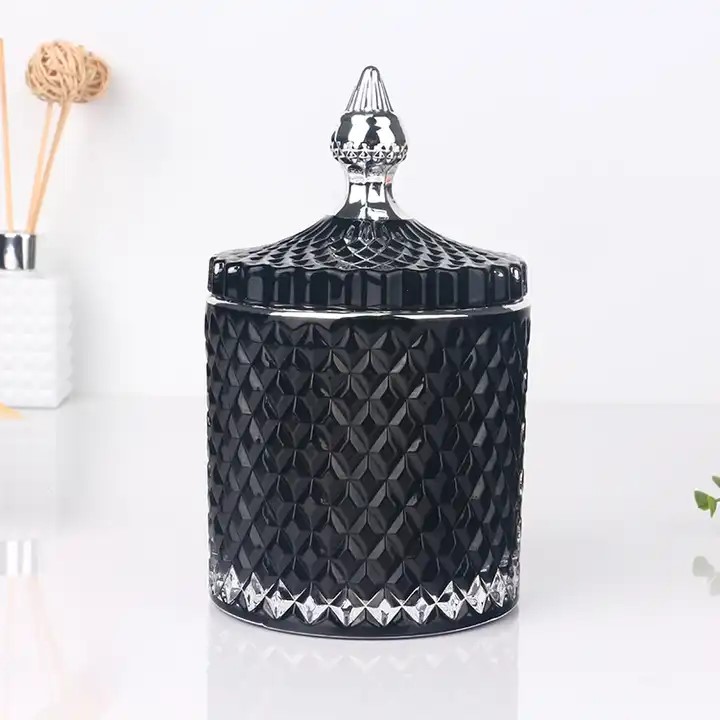 Geo Cut Glass Candle Jars With Lids