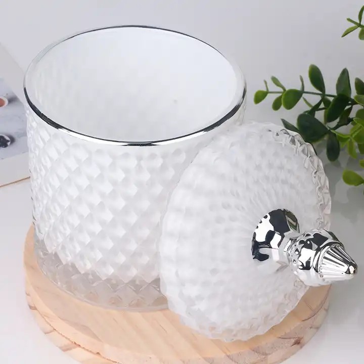 Geo Cut Glass Candle Jars With Lids
