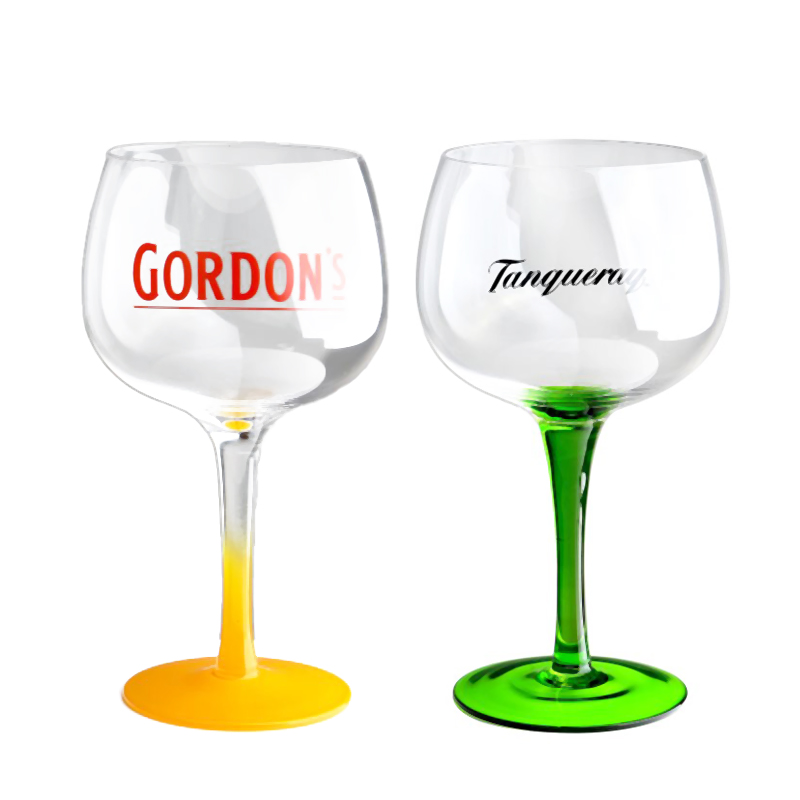 Gin de coquetel de vinho tinto soprado à mão Gin e copos tônicos com decalques de logotipo impressos de haste colorida Melhores presentes