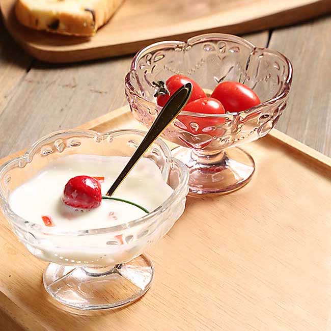 하트 모양의 꽃잎 샐러드 그릇 도매, 키가 큰 유리 그릇 공급 업체