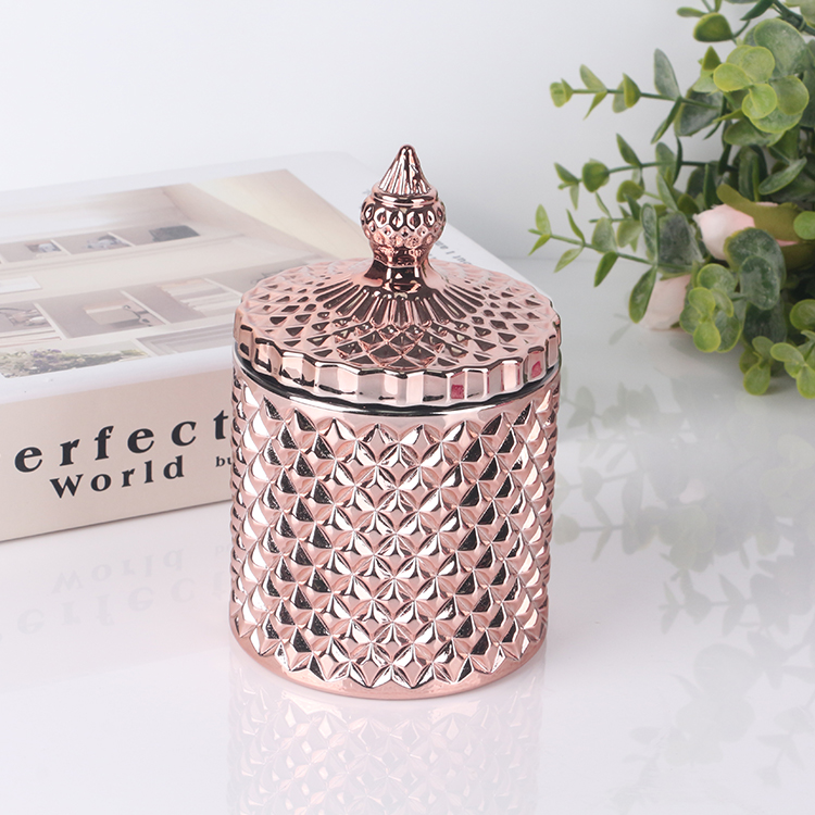 Hot Selling Customized Color 8oz 16oz Geo Cut Glass Candle Jar With Glass Lid