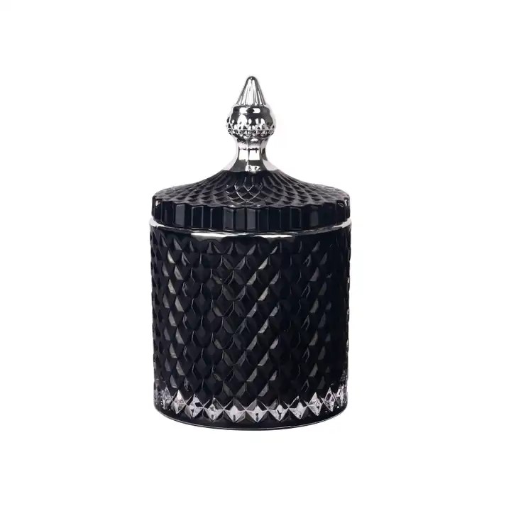 Hot Selling Geo Cut Glass Candle Jars With Lids