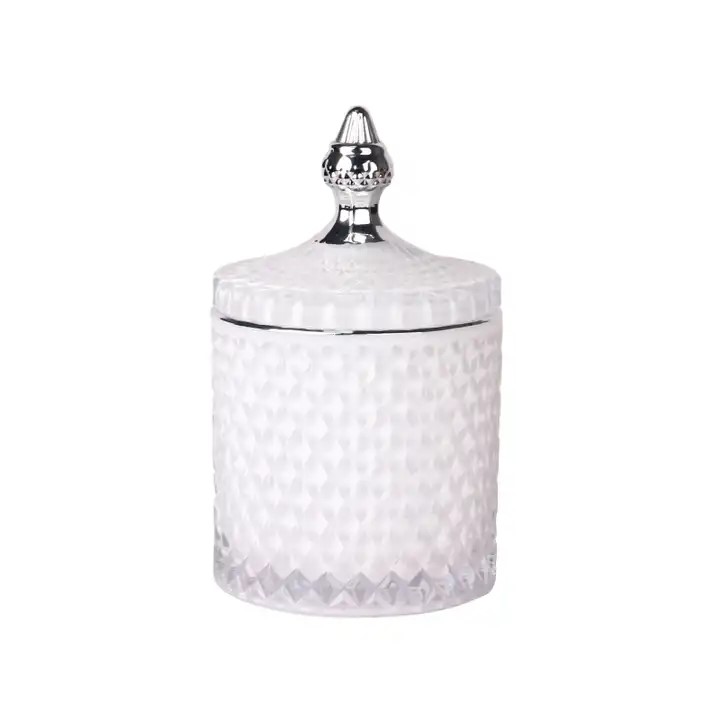 Hot Selling Geo Cut Glass Candle Jars With Lids